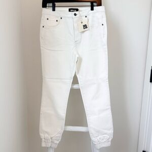 SER.O.YA Men’s Dakota Fitted Denim Jogger Pants Cream SZ 31”